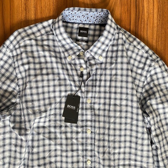 Hugo Boss Black Label Cotton Long Sleeve Shirt XXL White Checkered Dress Shirt - Picture 2 of 10